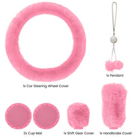 Garvee - Set di 6 coprivolanti in peluche per donna, accessori per auto, rosa, morbidi e brillanti, diametro del volante 38 cm