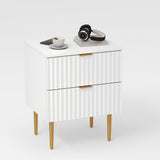 Garvee Comodino Moderno con 2 Cassetti e Stazione di Ricarica USB per Camera da Letto e Appartamenti, 48x41x61 cm, Legno e Oro
