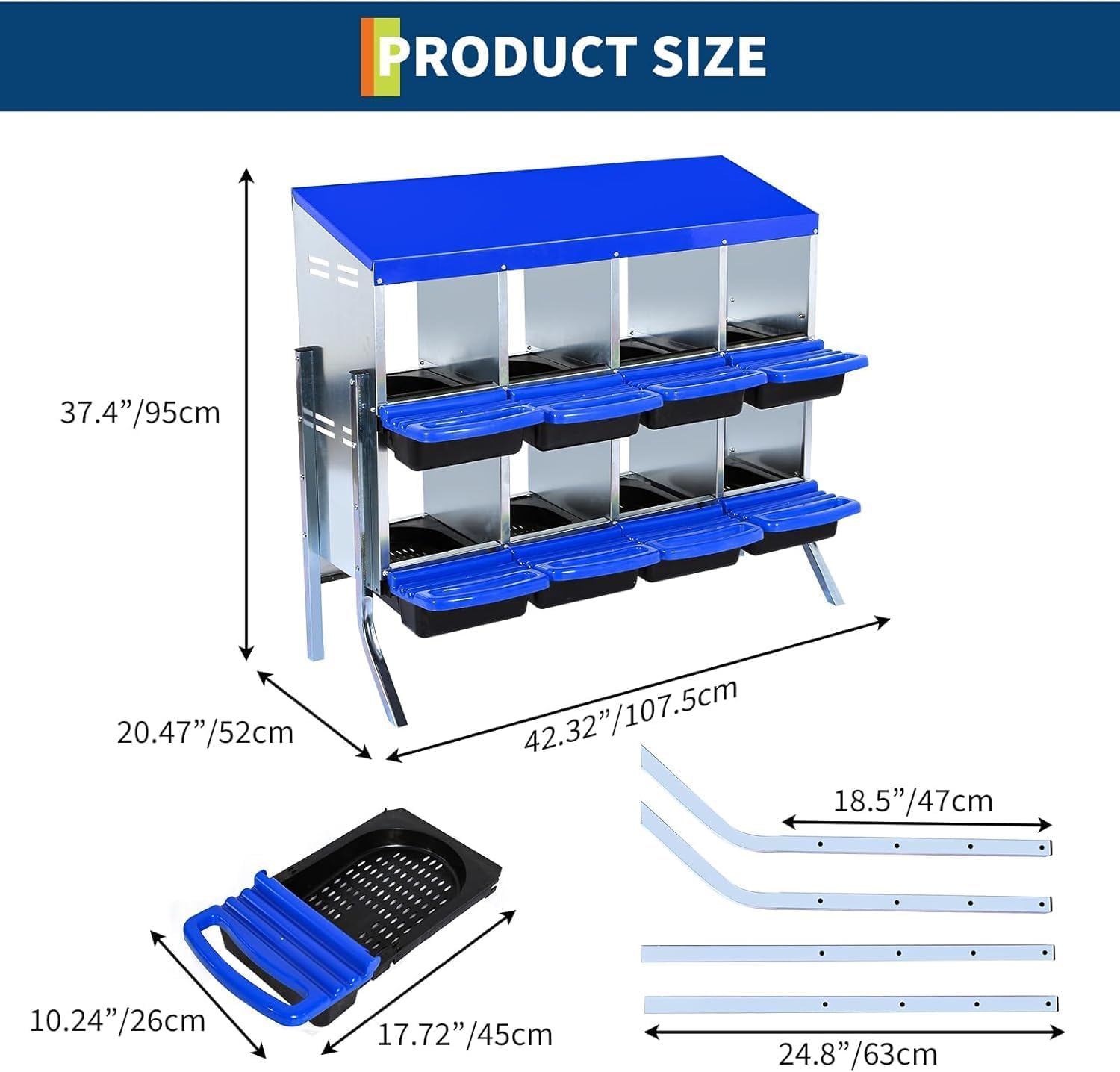Nido per polli Garvee a 2 livelli – Con 8 scomparti, metallo, tetto impermeabile, base antiscivolo, su ruote per pollaio