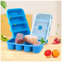 Contenitori per congelatore in silicone Garvee con coperchio, 4 cubetti, senza BPA, impilabili, blu, per congelatore e cucina, salvaspazio