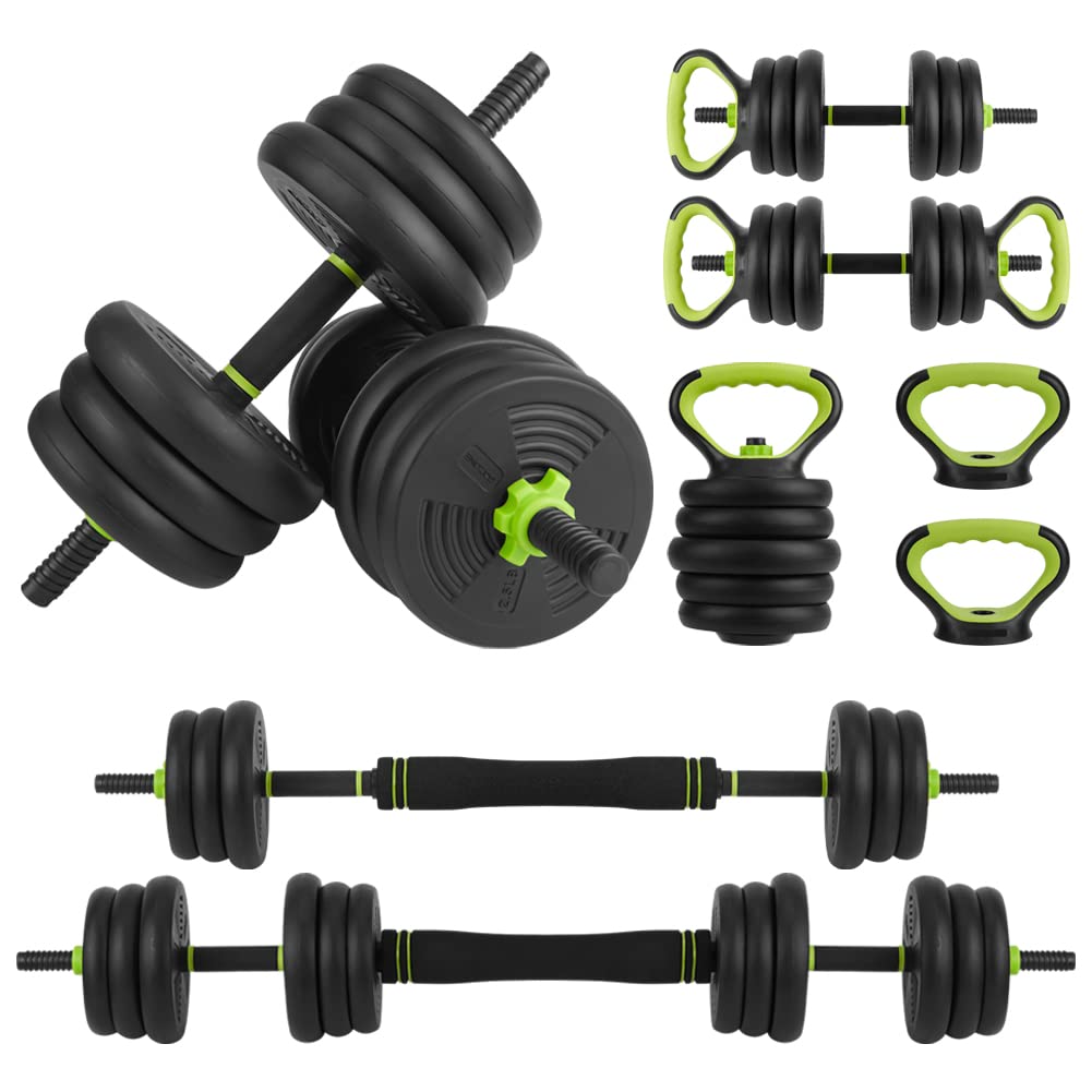 Garvee Manubri regolabili 4 in 1 set con bilanciere, kettlebell, maniglie per flessioni, materiale ABS, antiscivolo, 5-21 libbre, per allenamenti a casa