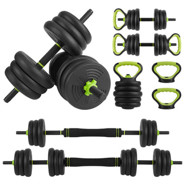 Garvee Manubri regolabili 4 in 1 set con bilanciere, kettlebell, maniglie per flessioni, materiale ABS, antiscivolo, 5-21 libbre, per allenamenti a casa