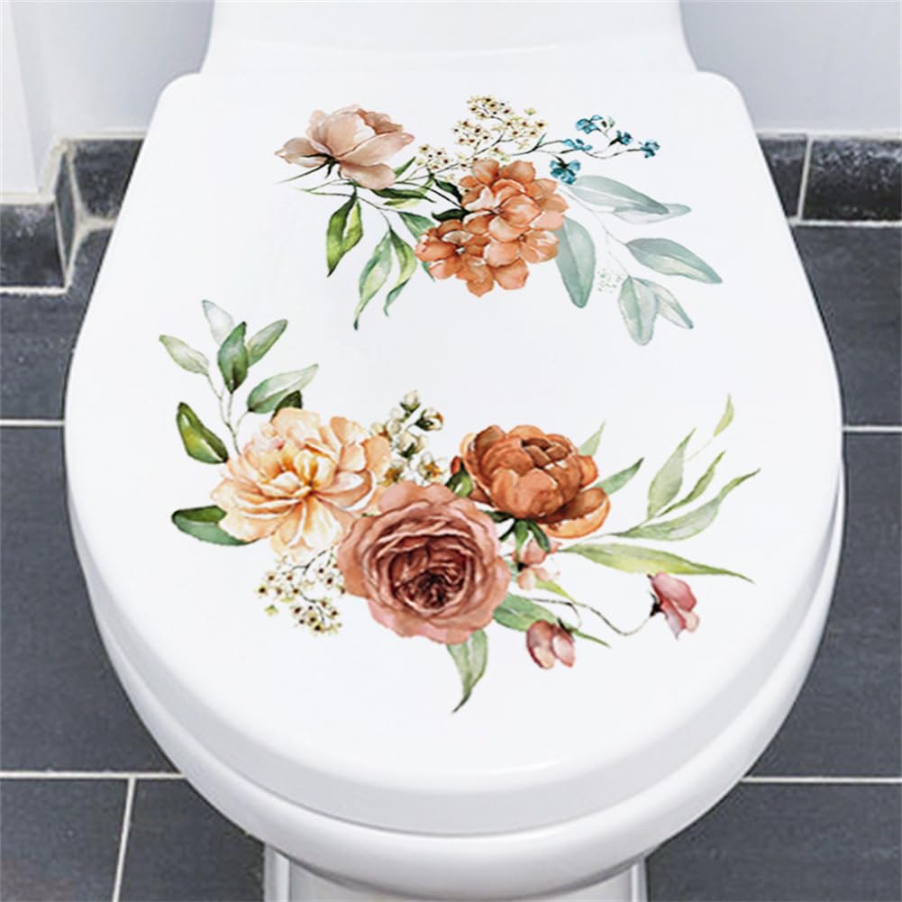 Garvee Adesivo Da Parete Per WC E Bagno Con Design Foglie E Fiori, PVC Sicuro, 20x30 cm, Decorazione Ecologica
