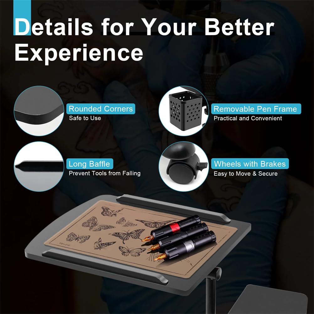 Tavolo da letto mobile Garvee con ruote, altezza regolabile, tavolo per laptop inclinabile per letto d'ospedale, letto per allattamento, 60×40x65-95 cm, nero