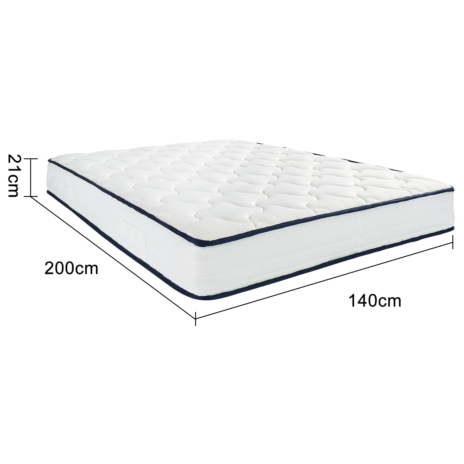 Materasso Garvee 140 x 200 cm, molle insacchettate, 7 zone, altezza 21 cm, schiuma comfort H3, rivestimento in microfibra, per bambini e adulti