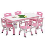 Garvee Set Tavolo e 6 Sedie per Bambini, Altezza Regolabile, Piano Graffiti, Materiale Sicuro, Antiscivolo, Casa e Scuola, Multicolore, Dimensioni Variabili - Rosa