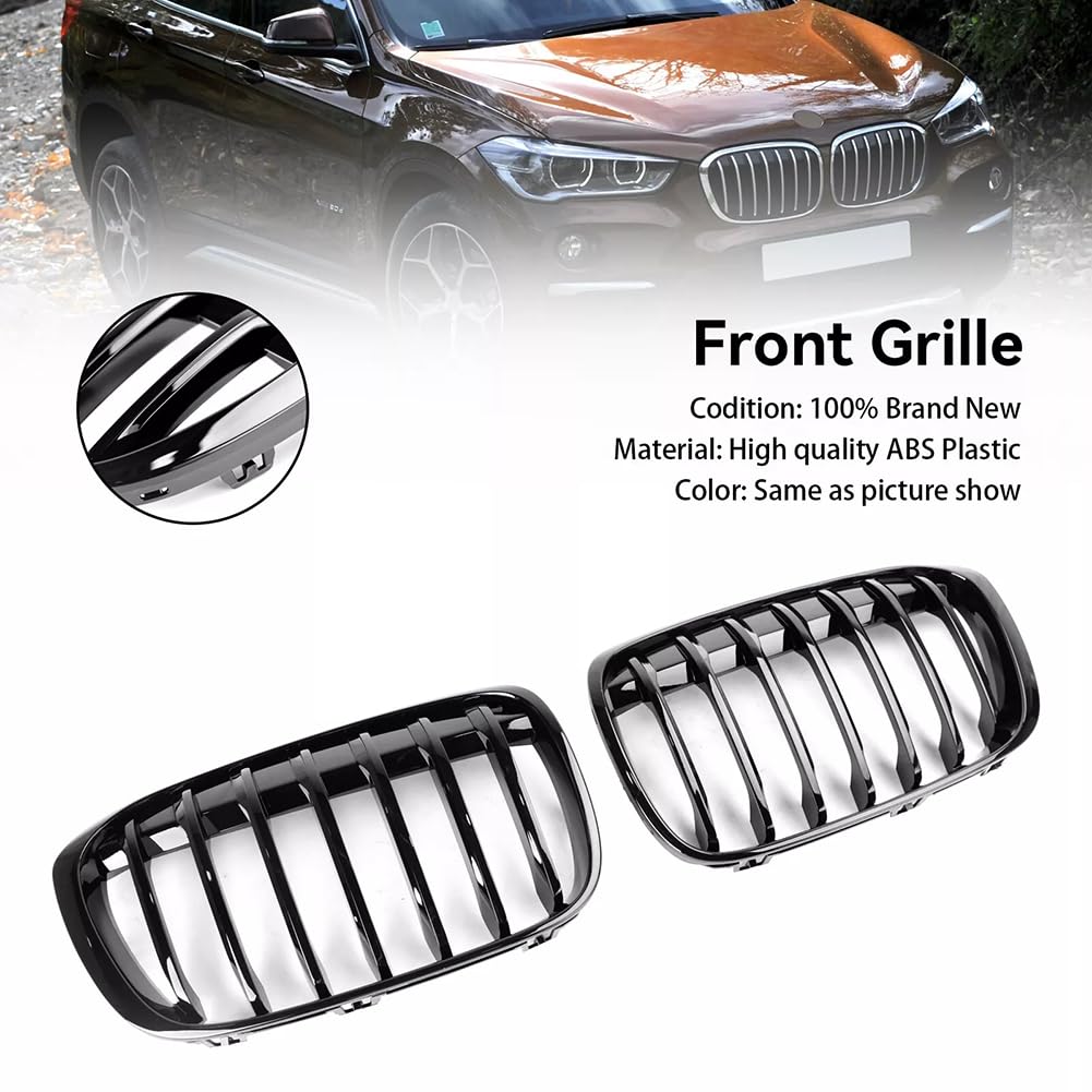Griglia anteriore Garvee per X1 F48 F49 2016-2018, lamella singola, plastica ABS, nera, stile auto