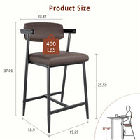 Set di 2 sgabelli da bar Garvee, 26,5" imbottiti, ergonomici con braccioli, seduta ampia e confortevole, struttura in metallo, poggiapiedi, marrone, per cucina e bar