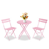Garvee Set Bistro Da Esterno 3 Pezzi, Tavolo E 2 Sedie Pieghevoli In Metallo, Portatile Per Balcone E Giardino, Rosa, Compatto E Resistente - Pink