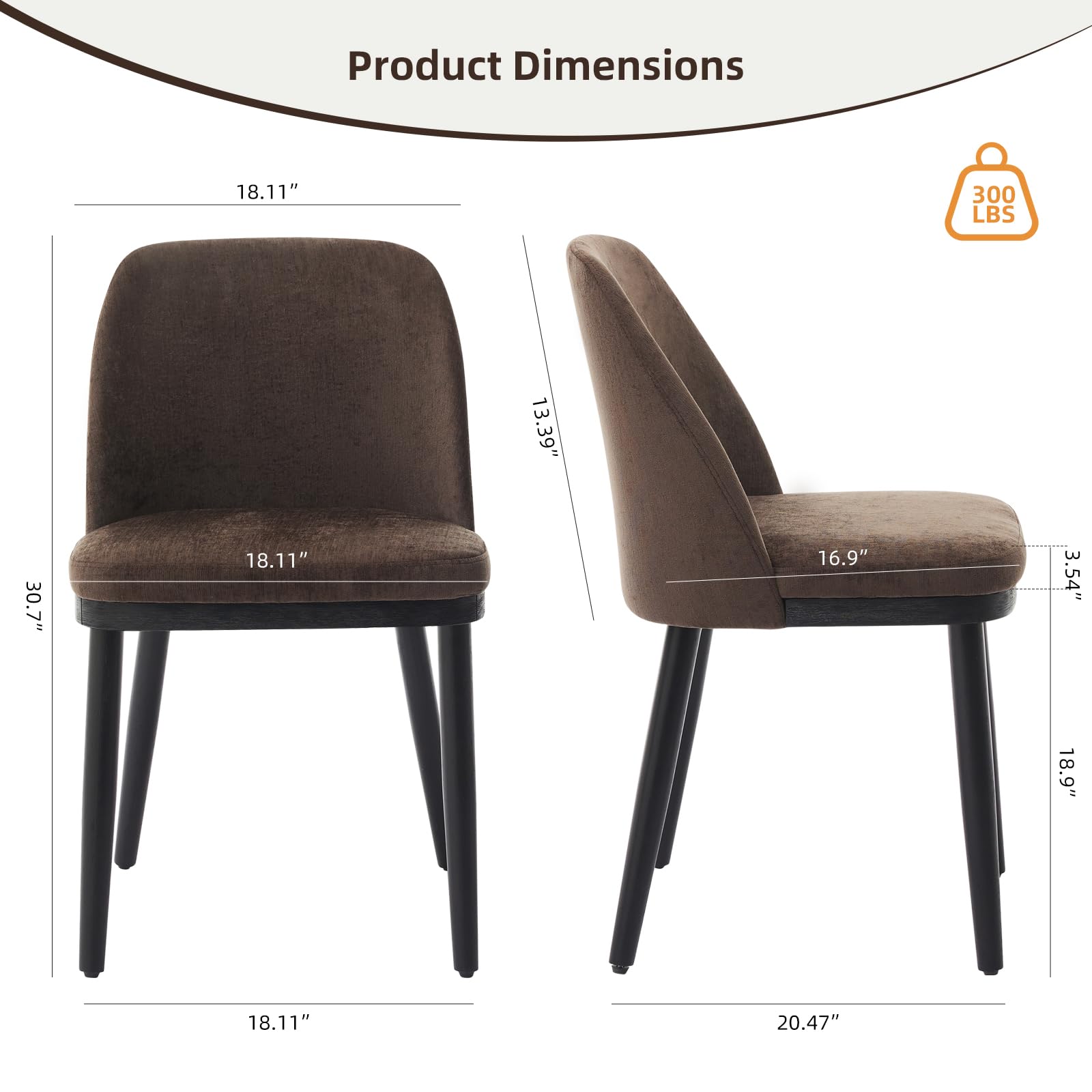 Garvee, set di 2 sedie da pranzo moderne, rivestimento in lino, schienale curvo, gambe in legno, sedia beige per cucina e soggiorno