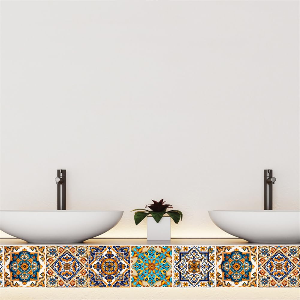 GARVEE Set di 10 adesivi per piastrelle vintage, pellicola vinilica in PVC autoadesiva colorata, 15 x 15 cm, decorazioni per mobili e pareti