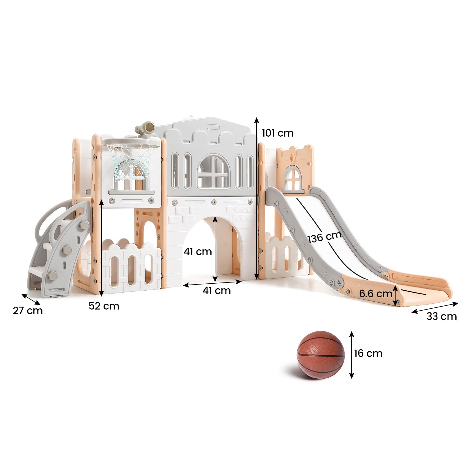 Garvee Scivolo per bambini 8 in 1 con struttura per arrampicata, telescopio, canestro da basket, tunnel per bambini da 1 a 3 anni, stabile, ecologico, colorato