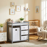 Garvee Moderno Fasciatoio per Bambini con Cesto Biancheria e 3 Cassetti in Legno Massello per Nursery, Altezza Ergonomica, Bianco - Grey