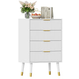Cassettiera moderna Garvee a 5 cassetti con gambe in metallo e maniglie dorate per camera da letto e soggiorno, in legno MDF, impermeabile, robusta - Bianco