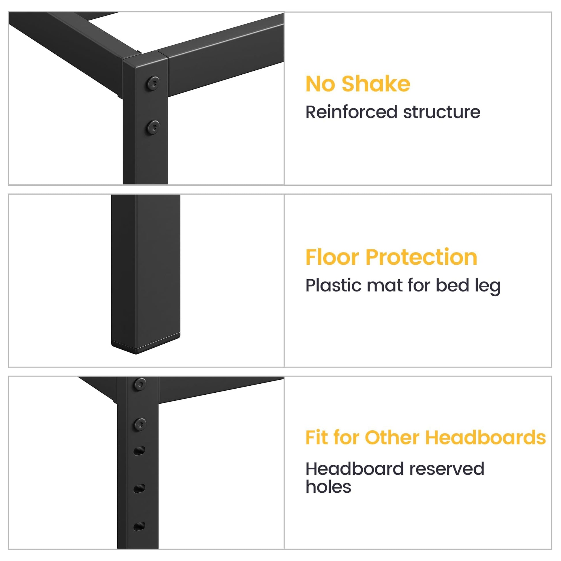 Struttura letto matrimoniale in metallo Garvee da 14 pollici con robuste doghe in metallo per camera da letto, altezza 14 pollici, nero, silenzioso, non richiede box spring