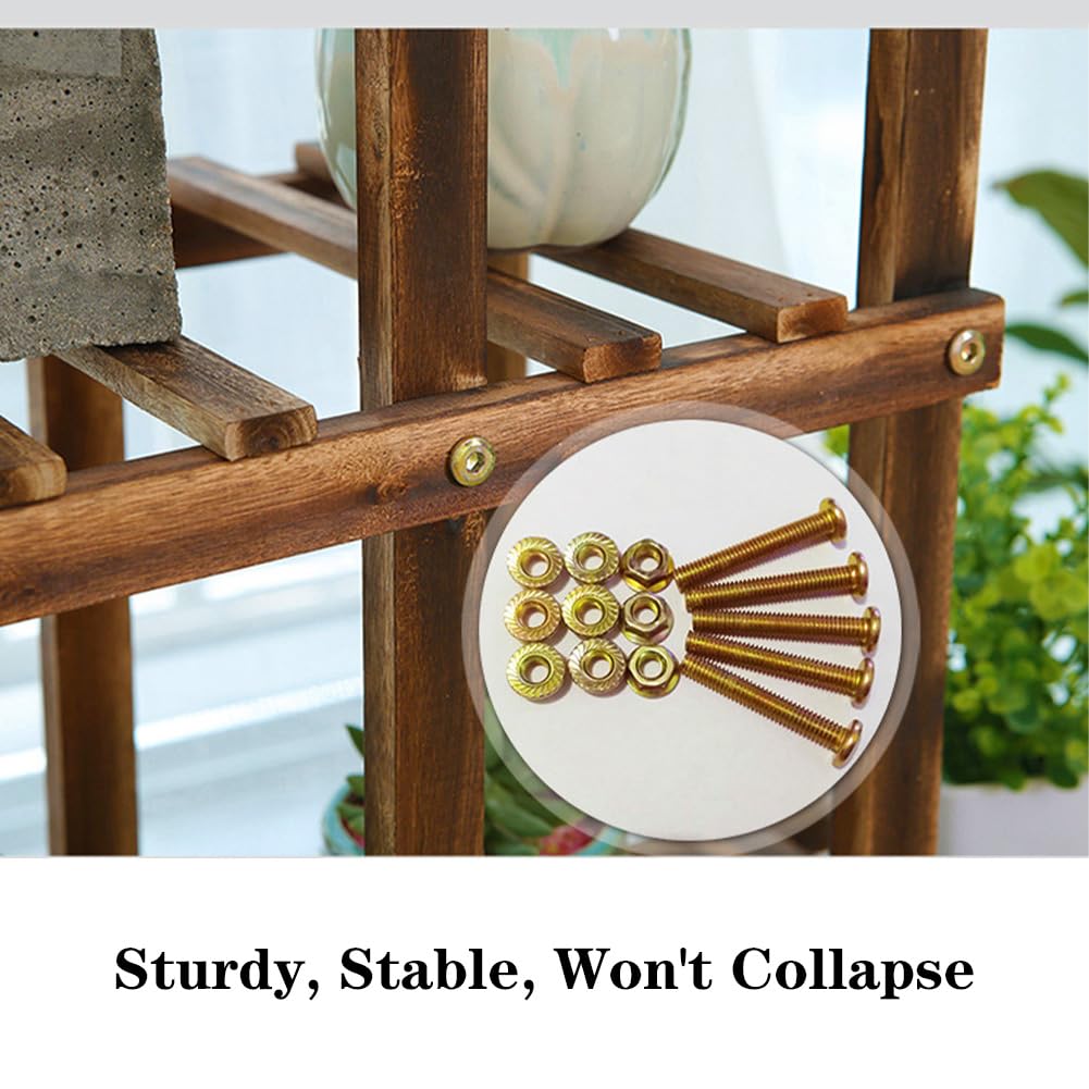 Supporto per piante in legno Garvee, 5 ripiani, 7 piattaforme, per uso interno ed esterno, 95x25x95 cm, naturale