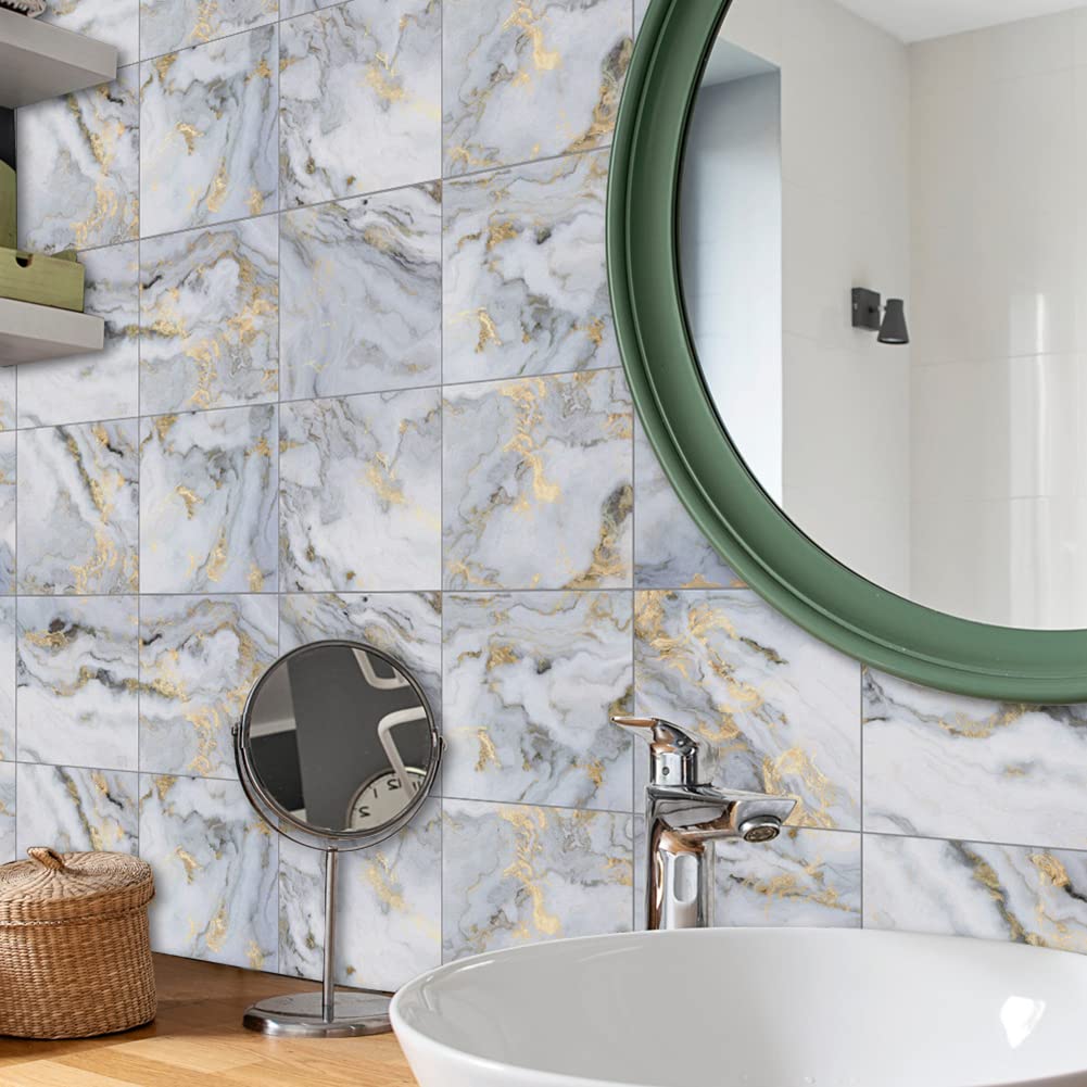 GARVEE Adesivi per piastrelle autoadesivi da 10 pezzi per cucina, bagno, soggiorno, 7,9 x 7,9 pollici, moderno e minimalista