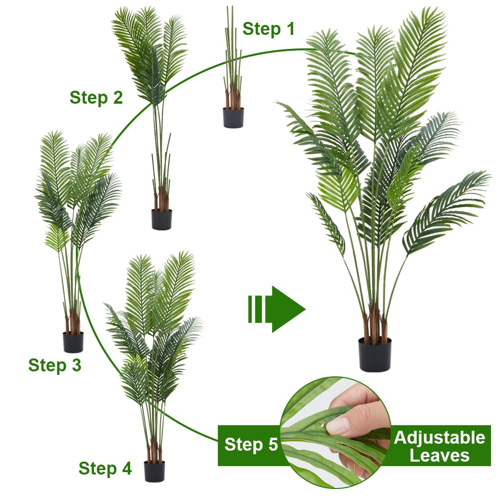 Palma Garvee artificiale da 5 piedi, decorazione tropicale, 12 pezzi staccabili, materiale di seta di alta qualità, flessibile, per interni/esterni, soggiorno, ufficio, verde