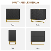 Credenza moderna Garvee da 31,5" con contenitore, motivo a spina di pesce, legno e metallo, maniglie dorate per sala da pranzo e corridoio, oro