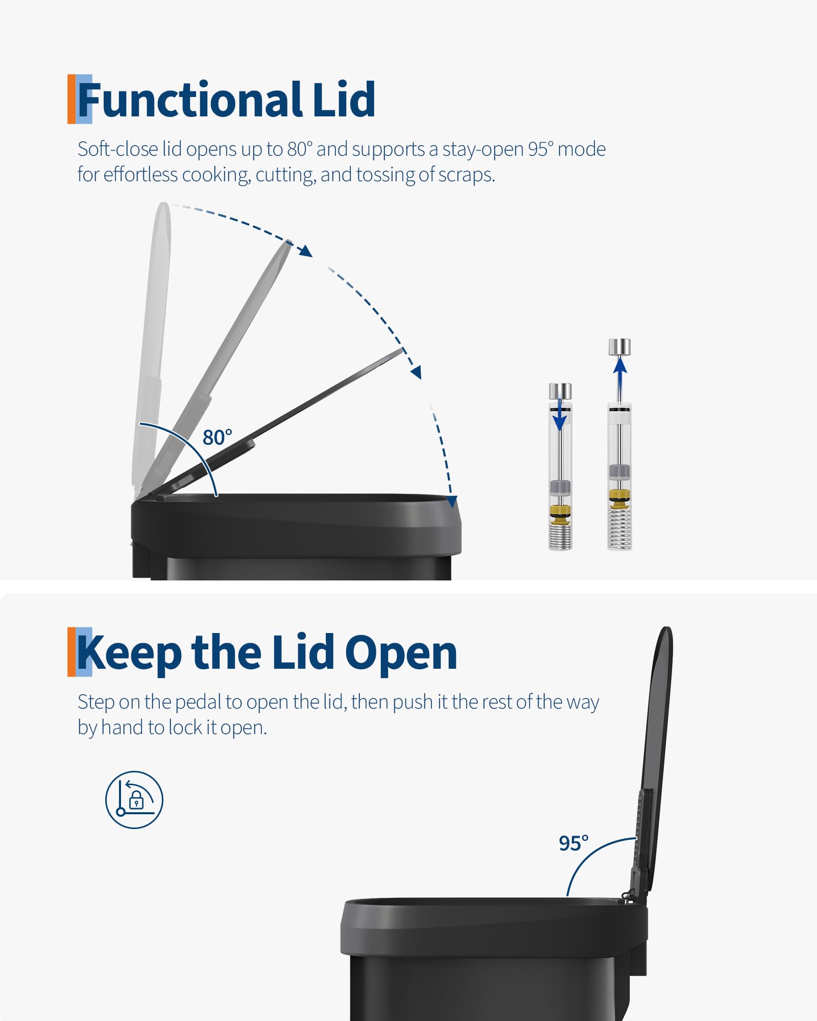 Pattumiera in metallo Garvee da 60 litri con coperchio, antiruggine, chiusura ammortizzata, maniglia ergonomica, nera per cucina e ufficio