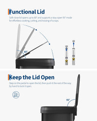 Pattumiera in metallo Garvee da 60 litri con coperchio, antiruggine, chiusura ammortizzata, maniglia ergonomica, nera per cucina e ufficio