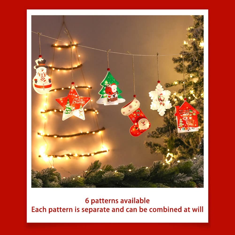 Garvee 6PCS Decorazioni Natalizie LED Fiocco di Neve e Pentagramma, Luci a Stringa, 6 Dimensioni, Materiale PS, per Albero di Natale e Feste