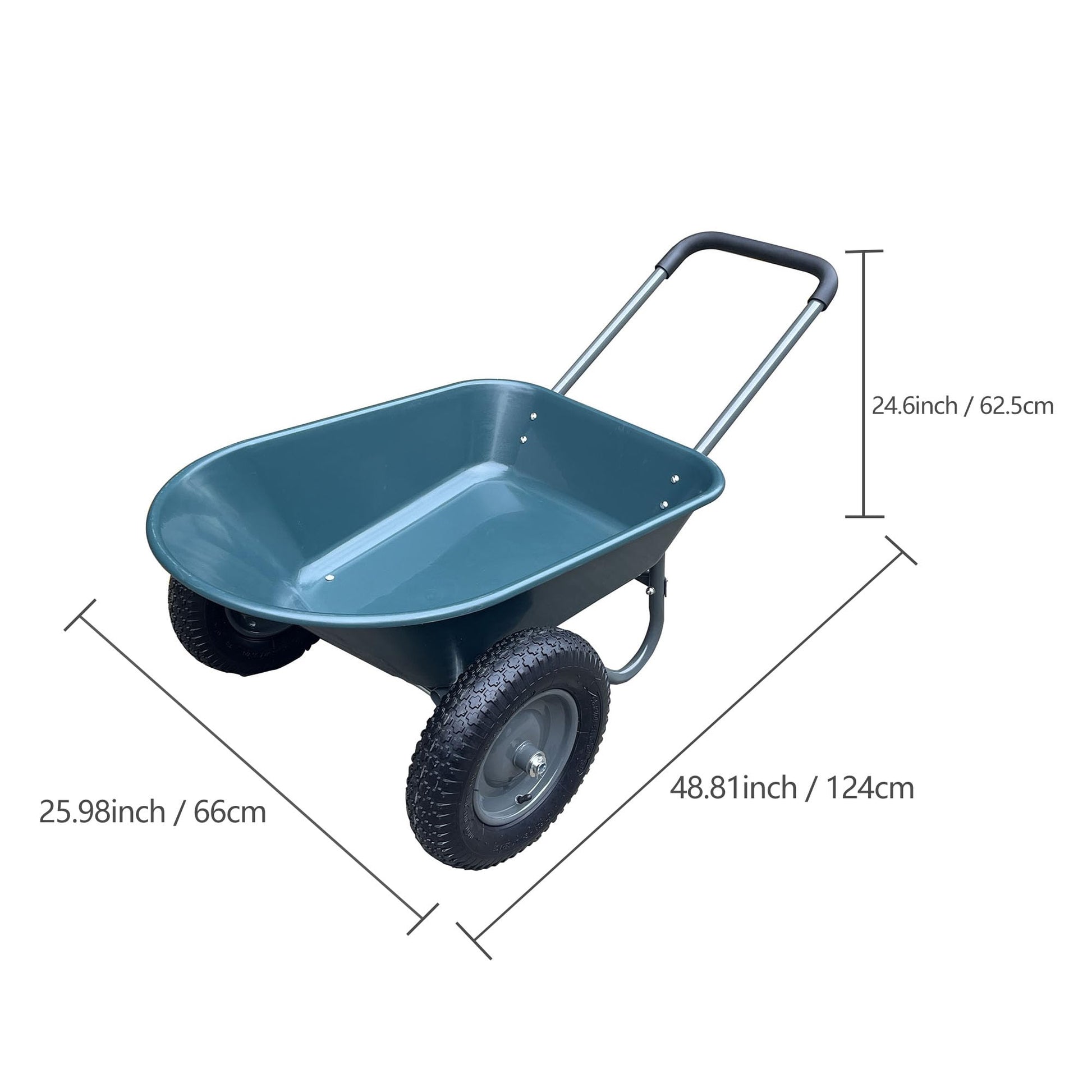 Carriola da Giardino Garvee per Festa del Papà | Ruote Doppie, 600 libbre Carico, Polietilene Antiruggine, Telaio Acciaio, Verde