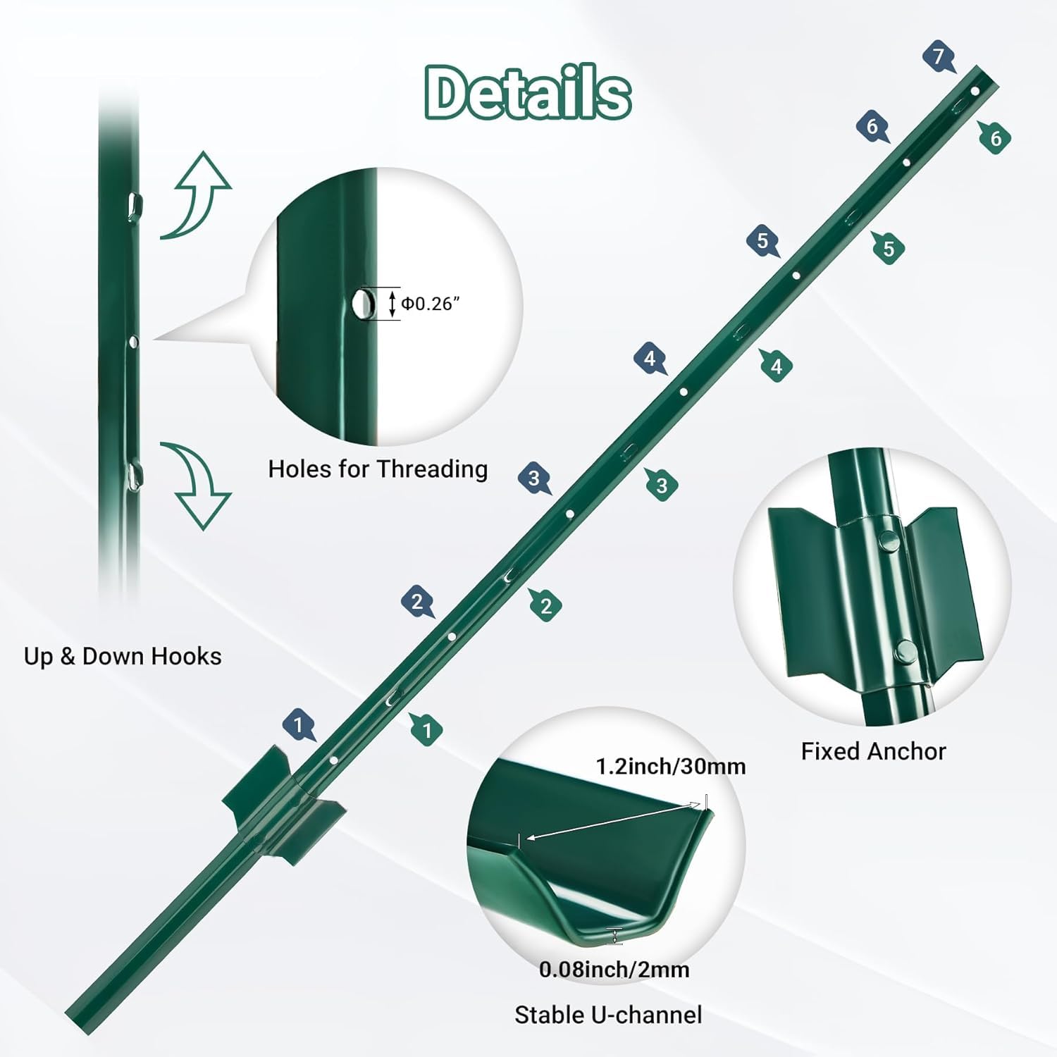 Pali per recinzione Garvee da 183 cm, robusti pali in metallo per recinzioni da giardino, schermi per la privacy, pali in acciaio, recinzioni in filo metallico per esterni, neri