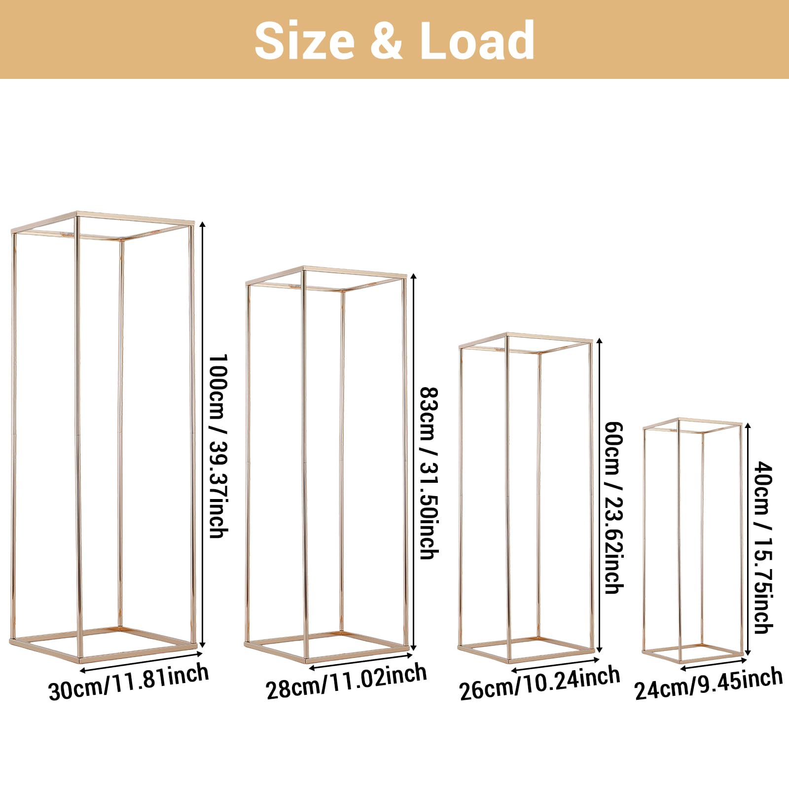 Set di 4 portafiori per matrimonio Garvee, laminato in acrilico, design geometrico, stabile, per eventi e casa, varie dimensioni, oro