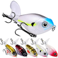 Set di esche da pesca Garvee Topwater, 5 pezzi, ami BKK, popper per acqua dolce e salata, 8 cm, 11,5 g, coda rotante