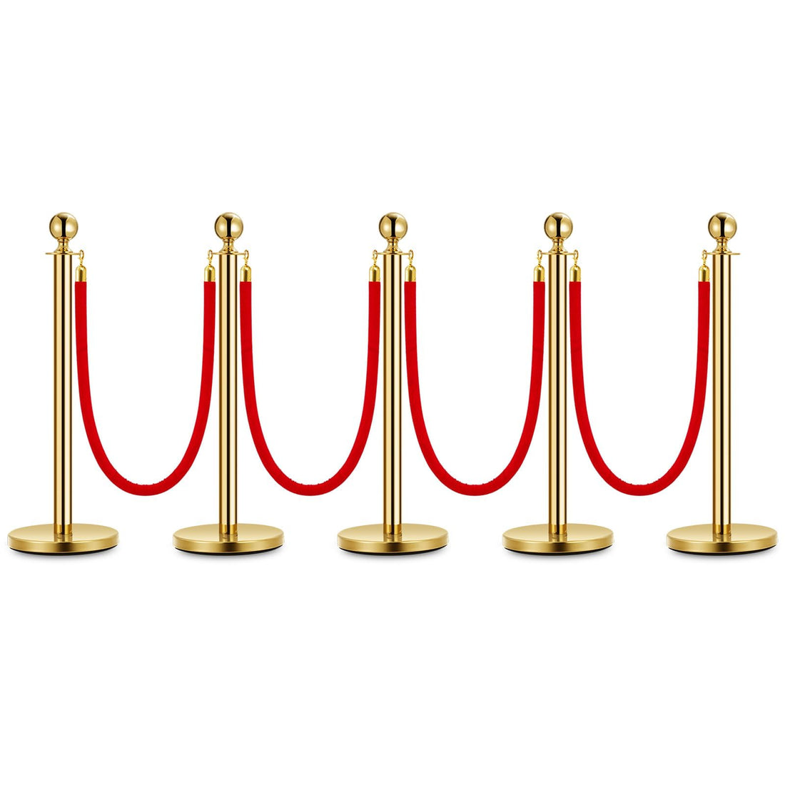 Garvee 5 pali dorati con 4 corde in velluto rosso, acciaio inossidabile, altezza 37.5", per eventi e hotel, Monday senza attrezzi, portatile