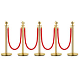 Garvee 5 pali dorati con 4 corde in velluto rosso, acciaio inossidabile, altezza 95.25 cm, per eventi e hotel, Monday senza attrezzi, portatile - Rosso