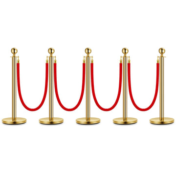Garvee 5 pali dorati con 4 corde in velluto rosso, acciaio inossidabile, altezza 37.5", per eventi e hotel, Monday senza attrezzi, portatile