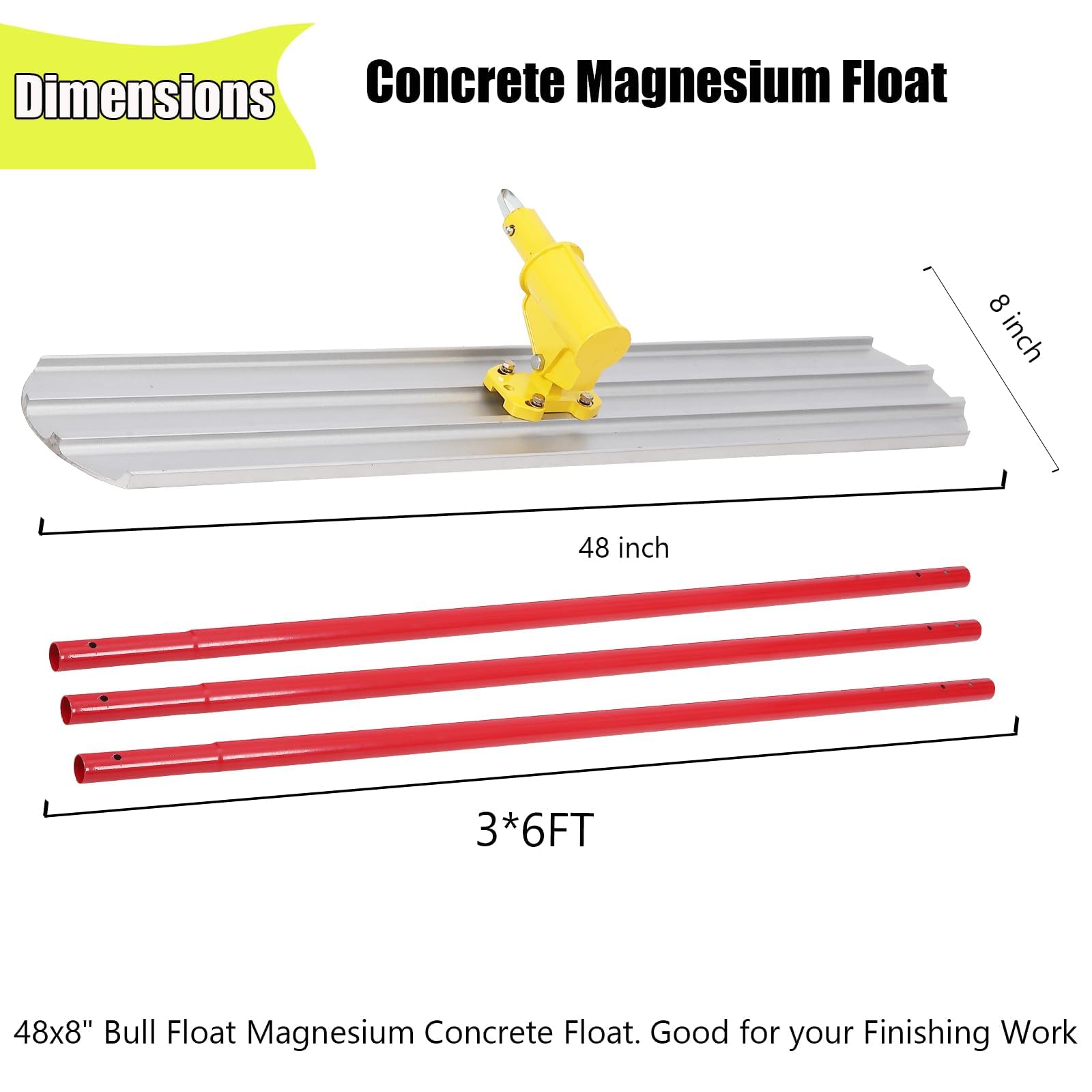 Frattazzo Calcestruzzo Garvee 48x8" Finitura Magnesio, Manici Alluminio 3x6 Piedi - Ideale per Festa del Papà, Edilizia e Fai da Te