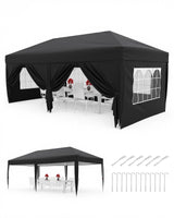 Gazebo Pieghevole Garvee 3x6 m Impermeabile Nero Telo 420D Oxford Struttura in Acciaio per Giardino Esterno - Schwarz