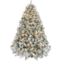 Albero di Natale Artificiale Garvee 137 cm con Effetto Brina e Luci Bianche Calde per Decorazioni Invernali Festive in Soggiorno