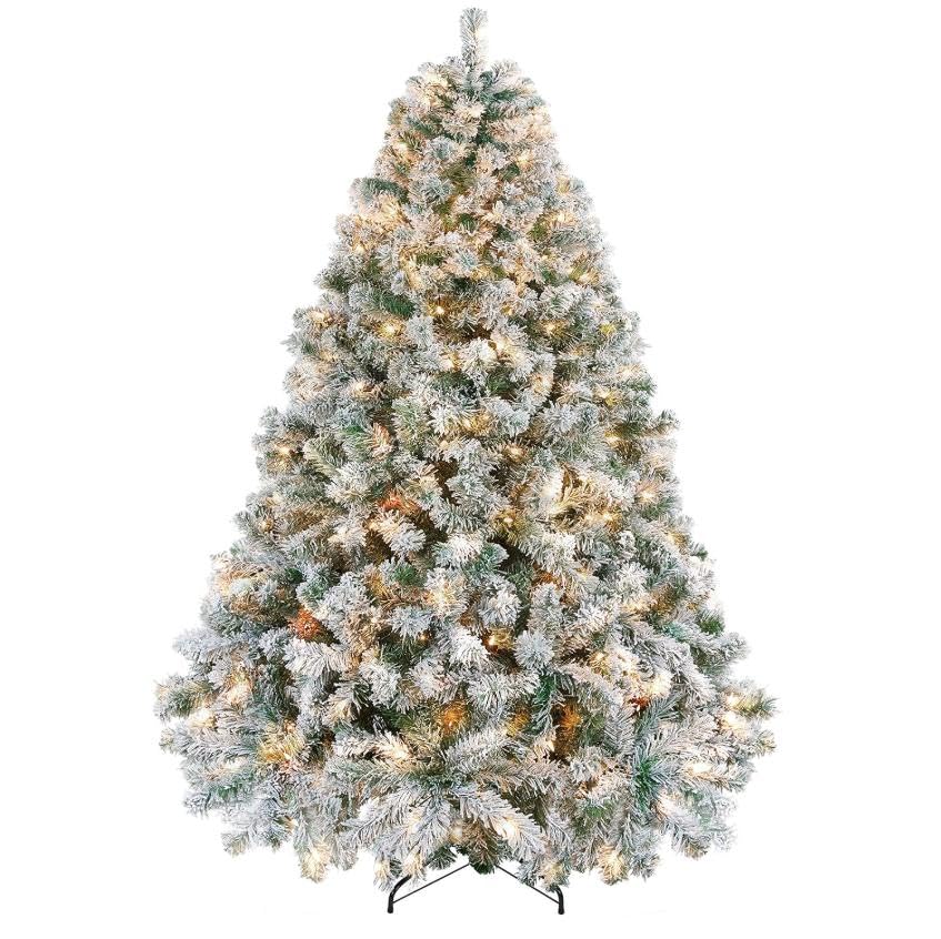 Albero di Natale artificiale Garvee da 183 cm con effetto brina naturale, LED bianco caldo e base in metallo stabile per stanze grandi e feste di Natale
