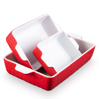 Set di teglie da forno in ceramica Garvee, 3 pezzi, teglie rettangolari con manici per cuocere e cucinare, rosse