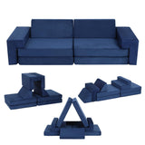 Garvee Set Divano Bambini 8 Pezzi Modulare Schiuma Alta Densità Rivestimenti Lavabili Multiuso Soggiorno Gioco - Blau