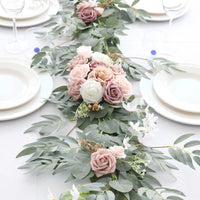 Garvee Ghirlanda Artificiale di Eucalipto con Rose Vintage, 180CM, Fiori Realistici, Mano Intrecciata, Foglie Naturali, Decorazione per Matrimoni e Tavoli