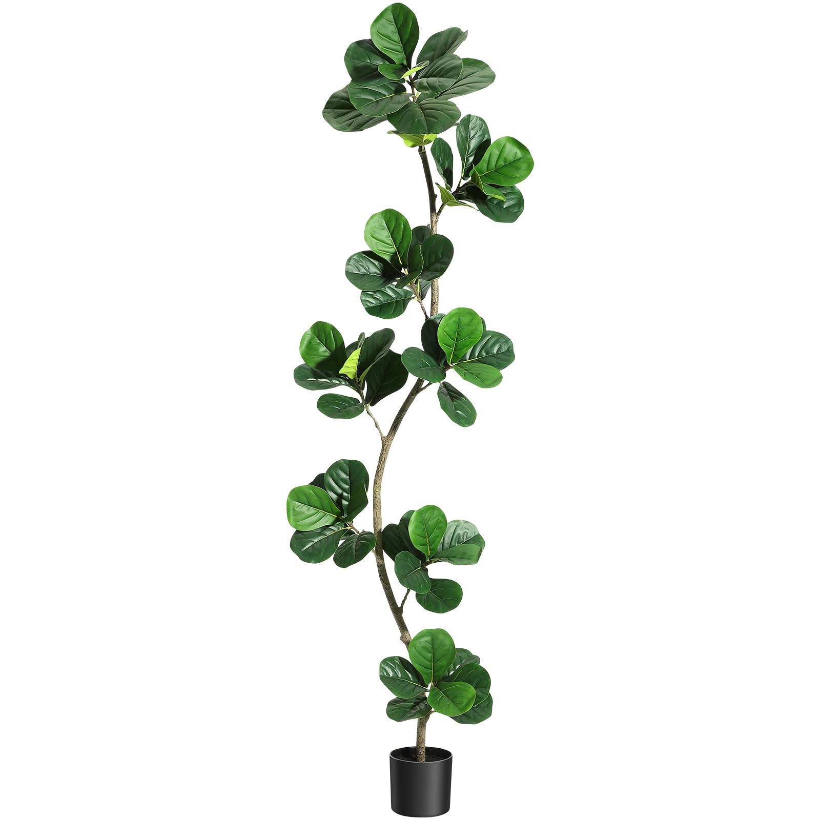 Albero di fico artificiale Garvee a forma di S, 7 piedi, con 59 foglie, rami flessibili, vaso nero per ufficio e soggiorno, durevole, verde realistico