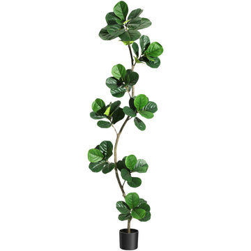 Albero di fico artificiale Garvee a forma di S, 7 piedi, con 59 foglie, rami flessibili, vaso nero per ufficio e soggiorno, durevole, verde realistico