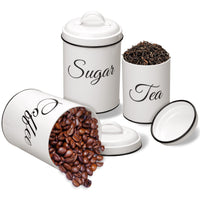 Contenitori per la conservazione Garvee con coperchio, set da 3, contenitori in metallo per caffè, tè e zucchero, bianchi, 1,5 l, ermetici, impilabili