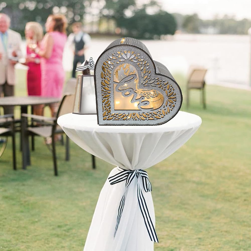 Garvee Scatola porta biglietti in legno per eventi, busta rustica, porta biglietti per ricevimenti, compleanni, addio al nubilato, feste, matrimoni, decorazioni in argento