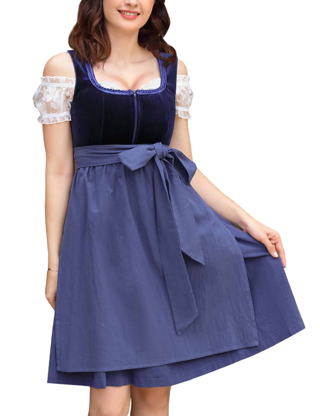 Garvee Abito tradizionale dirndl da donna in tre pezzi, Oktoberfest, velluto blu scuro, taglia 36