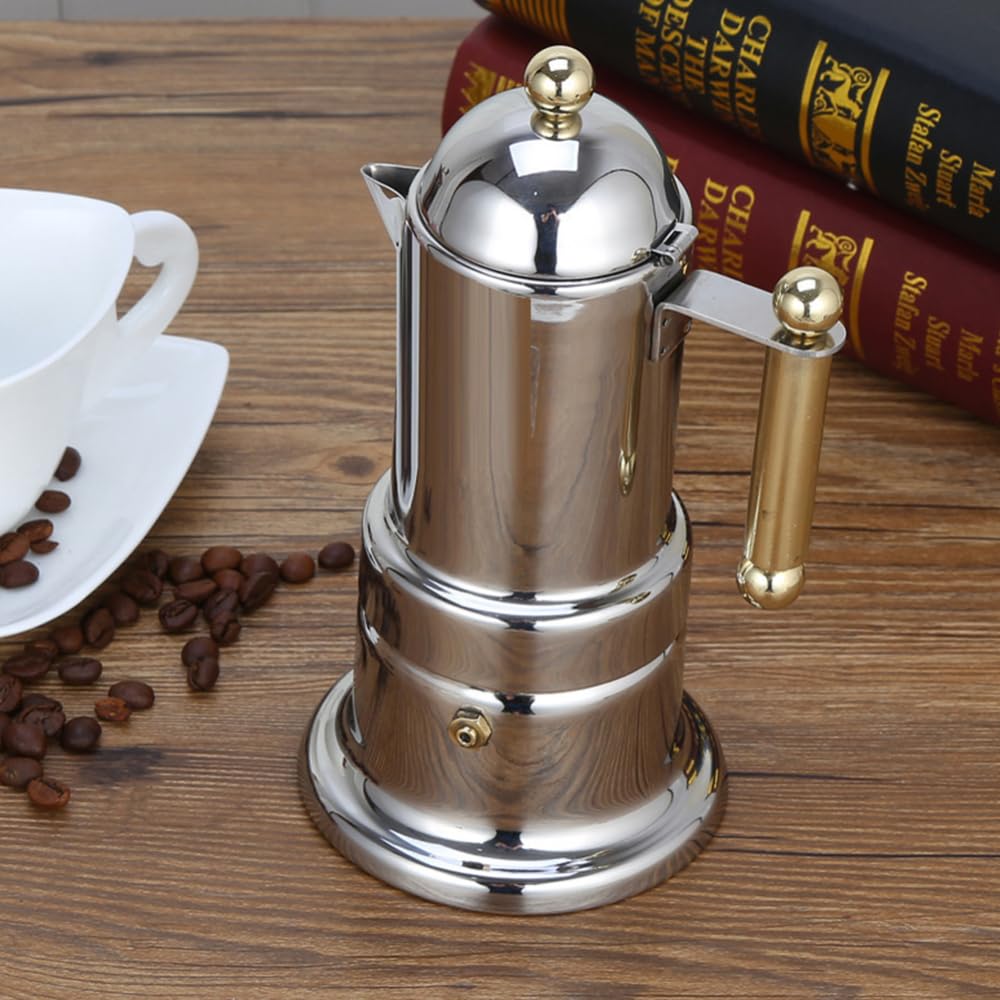 Garvee Induction Espresso Maker in acciaio inox - 4 tazze, per piani cottura a induzione, perfetta per gli amanti del caffè