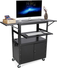 Carrello AV mobile Garvee con mobiletto bloccabile, altezza regolabile, supporto per laptop, acciaio, postazione di lavoro mobile, spazio di archiviazione, ideale per uffici, nero