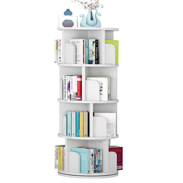 Libreria girevole Garvee da 51,2" in legno bianco, girevole a 360°, a 4 ripiani, resistente legno di pino, salvaspazio, versatile per camera da letto e soggiorno
