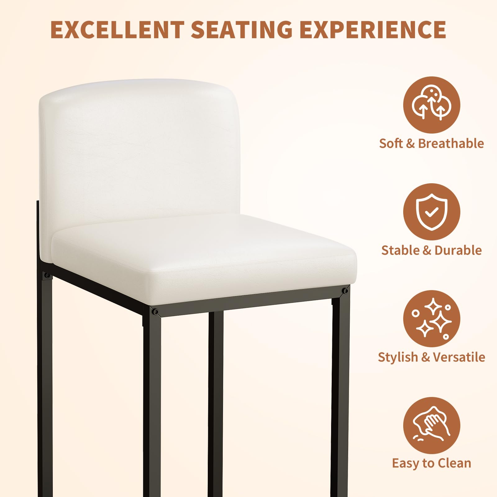 Set di 2 sgabelli da bar Garvee, moderni, altezza 24", similpelle, struttura in metallo, cucina e sala da pranzo, salvaspazio, nero