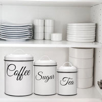 Contenitori per la conservazione Garvee con coperchio, set da 3, contenitori in metallo per caffè, tè e zucchero, bianchi, 1,5 l, ermetici, impilabili